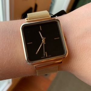 Square face gold watch